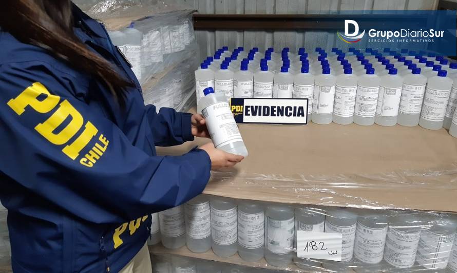 PDI incauta más de 3 mil litros de alcohol gel en Osorno y Valdivia