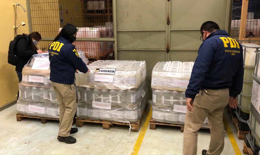 Detectives de Osorno y Valdivia incautaron alcohol gel de dudosa procedencia