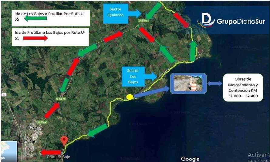 Suspenderán tránsito en ruta Frutillar-Los Bajos desde el lunes 14